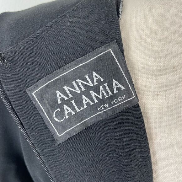 Vintage Anna Calamia Black Midi Dress Size M - Picture 8 of 8